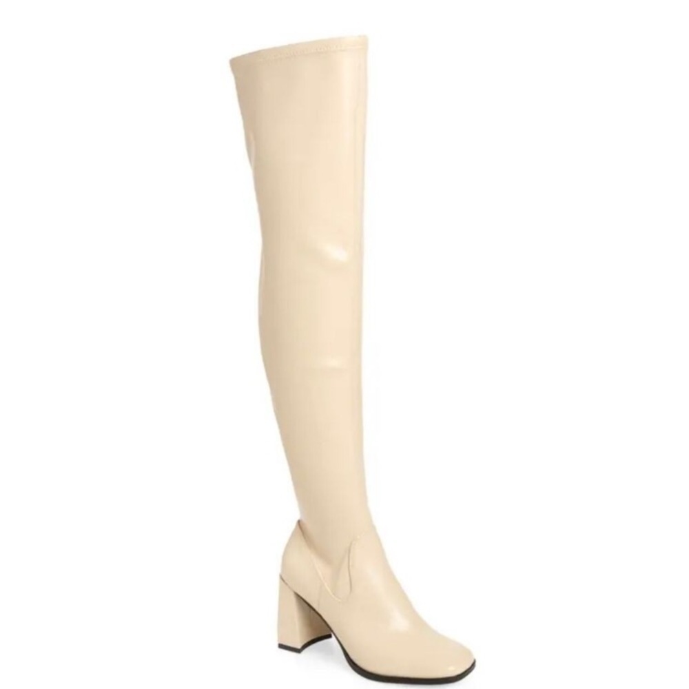 OPEN EDIT Briar Over The Knee Boots Cream Vanilla NEW Square Heel
